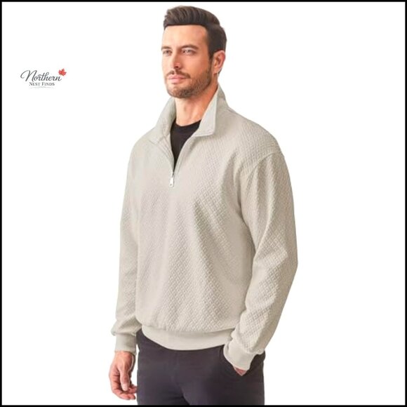Men's Quarter Zip Sweatshirt Long Sleeve Waffle Mock Neck Pullover Casual - Picture 3 of 7